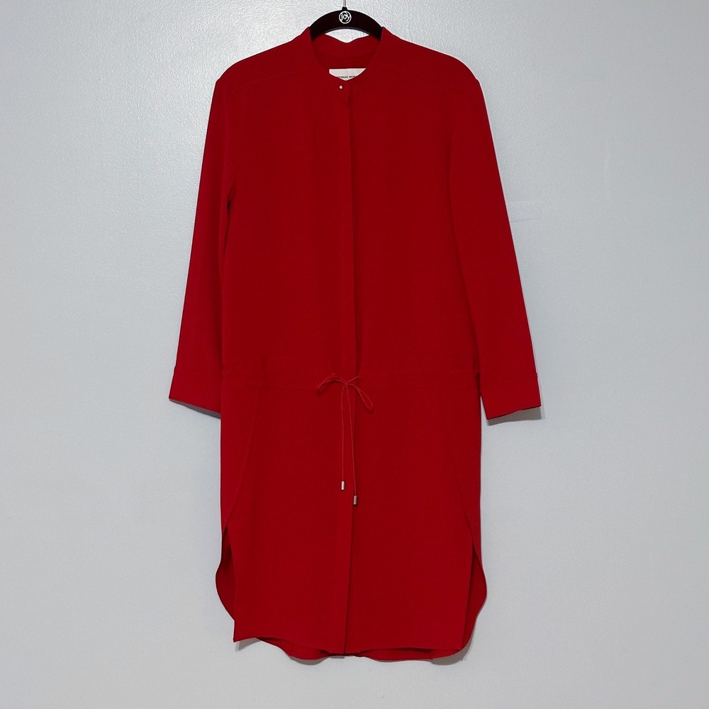 Public School NYC Red Crepe Drawstring Waist Shirt Dress